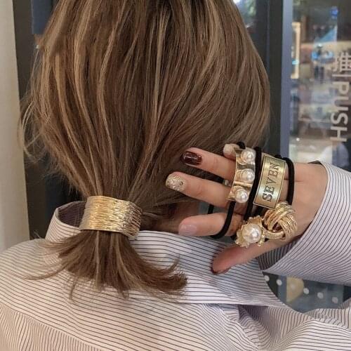 2020 Fasgion Elatic Hair Band For Women Metal Crown Rubber Hairbands Elegant Pearl Scrunchie Hair Accessories Jewelry Headdress