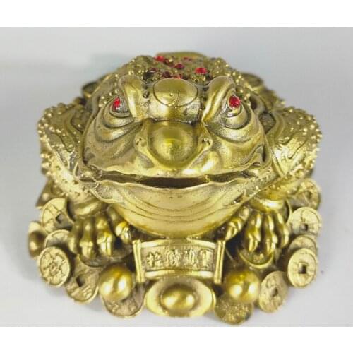 Exquisite Interesting Chinese Collection Home Decoration Brass Golden Toad Wealth Auspicious Statue