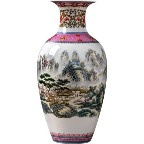 Jingdezhen Ceramics New Chinese Style Famille Rose Eggshell Vase Living Room Porch TV Cabinet Flower Arrangement Decoration