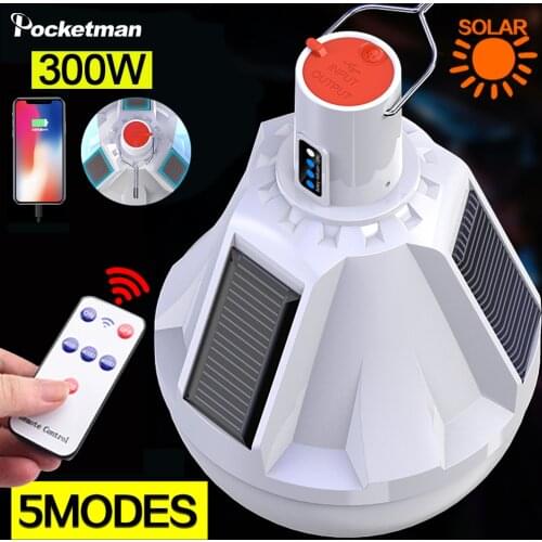 300W 3 Side Solar Charging Bulb Outdoor Mobile Night Market Light Stall Lamp With Built in Battery Portable Solar Lamp With Hook