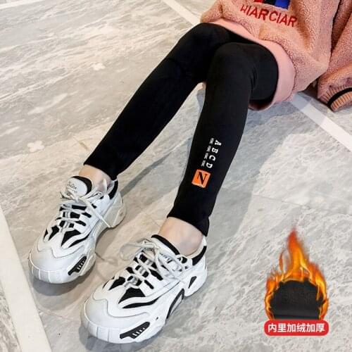 Teenage Girls Autumn Winter Plus Velvet Thickening Leggings Black Letters Warm Fashion Tight-Fitting Boutique Christmas Pants