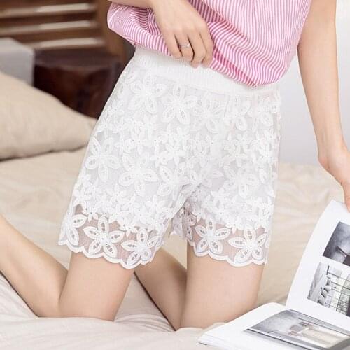 Summer Lace Shorts Women Lolita Sweet Elastic High Waist Wide Leg Loose Shorts Ladies Plus Size Womens Home Shorts White Femme