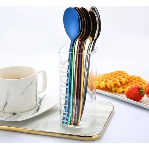 304 Stainless Steel Spoon Household Titanium-plated Coffee Stirring Spoon Thickened Long Handle Dual-purpose Spoon Small Spoon