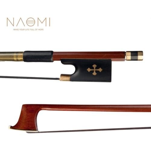 NAOMI 4/4 Violin Bow Brazilwood Violin Bow Round Stick Sheepskin Wrap Black Mongolia Horsehair W/ Ebony Frog