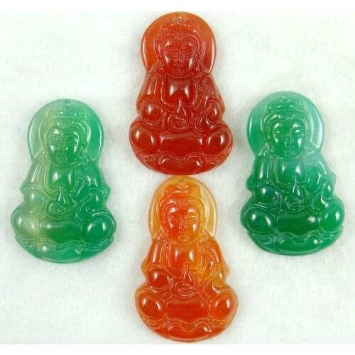 Fashion Unique Marine chalcedony stone hand-carved Guanyin pendant Gems beads jewelry Making 4Pcs/lot free shipping