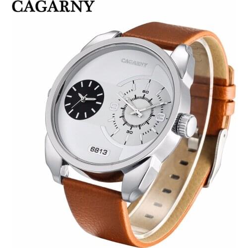 Men Watches Top Luxury Brand Cagarny Classic Quartz Watch For Leather Strap Sport Mens Wrist Watches Man 2 Times Military Clock