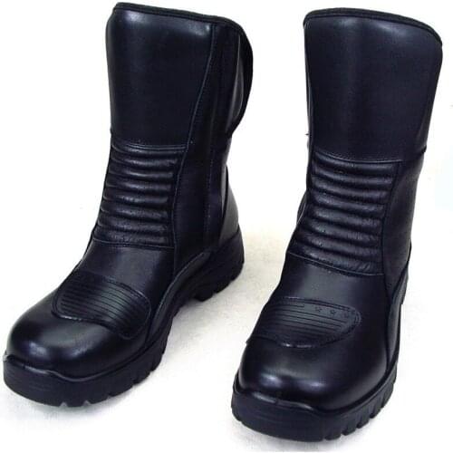 Men Motorcycle Boots Leather Motocross Boots Waterproof Motorcycle Riding Shoes Breathable Wear-resistant Moto Boots Retro