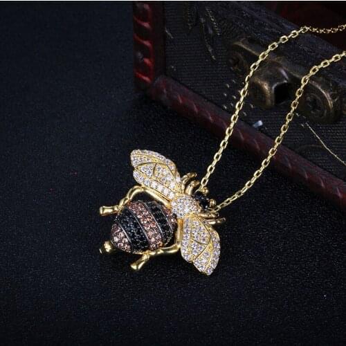 New Simple Fashion Zircon Bee Insect Pendant Necklaces for Women Men Jewelry Accessories
