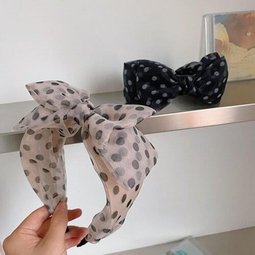 Mesh Polka Dot Bowknot Headband Fashion Hair Accessories Womens Face Washing Broadband Fabric Hairband Boutique Hair Hoop New