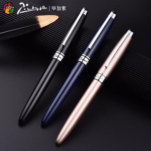 Pimio 912 Luxury Metal Silver Clip 0.5mm Iridium Nib Fountain Pen with Original PU Gift Box for Business Inkging Pens for Gift