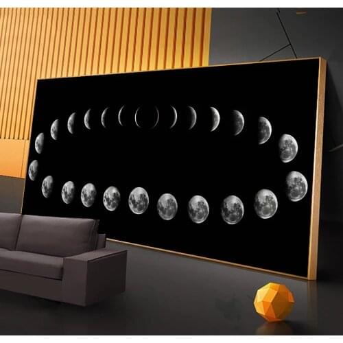 Black White Lunar Eclipse Moon Phases Space Posters And Prints Landscape Canvas Art Painting On Wall Art Picture Modern Decor