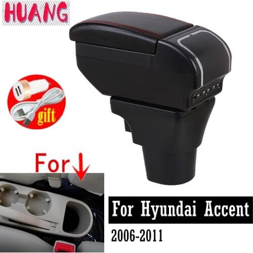 For Hyundai Accent Verna 2006-2011 PU leather Armrest box Rotatable central Store content Centre Console Storage box