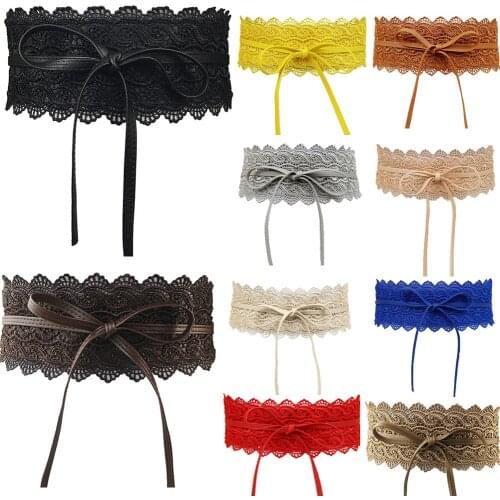 Hot Bowknot Wide Lace Corset Waist Belt Solid Color Women Slim Fit Belts Lace Cummerbunds Female Dress Waistband Drop Shippping