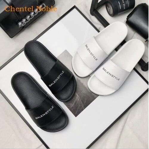 Black White Slippers Women Letter Mules Shoes Leather Outdoor Slip On Ladies Sandals And Slippers Summer Shoes Woman Beach