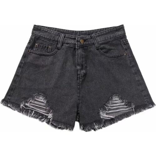 SHNSOPHI 2021 New Women High Waist Denim Shorts Ripped Hollow Out Hole Stree Twear Black Blue White Jean Shorts