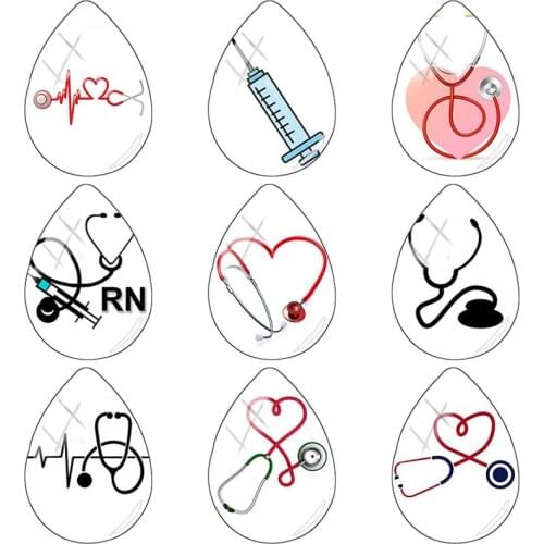 TAFREE 18x25mm Handmade Tear Drop Shape Nurse Syringe Stethoscope Image Glass Cabochon Dome Flat Back Jewelry Making NT292