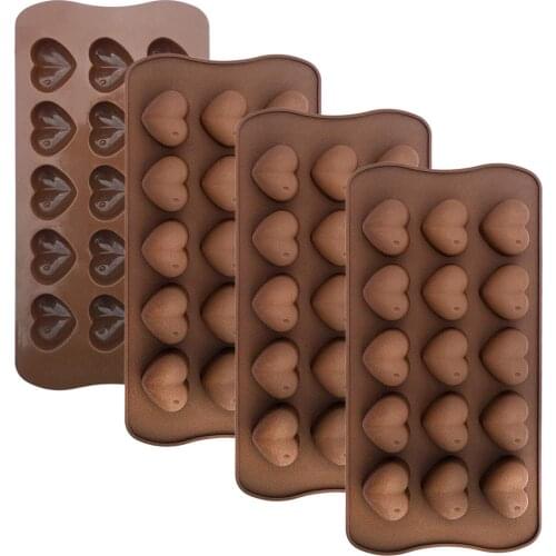 15 Shapes Silicone Chocolate Mold Non-stick Heart Flower Chocolate Cake Silicone Mold for Jelly Candy Fondant Baking Decoration