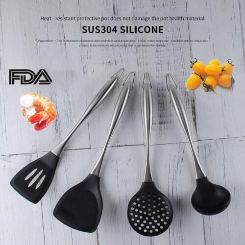 Silicone Stainless Steel Kitchen Cooking Tool Sets Turners Spatula Spoon Shovel Colander Pasta Rice Scoop Cooking Tool Set