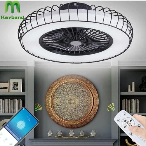 Modern LED Ceiling Fan With Light App and Remote Control for Bedroom Wind Speed Adjustable Infinitely Dimming Lamp