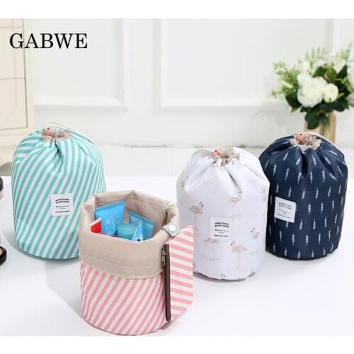 GABWE Toilet Bag Fashion Round Women Makeup Bag Flamingo Travel Make Up Organizer Cosmetic Bag Female Storage Toiletry Kit Case