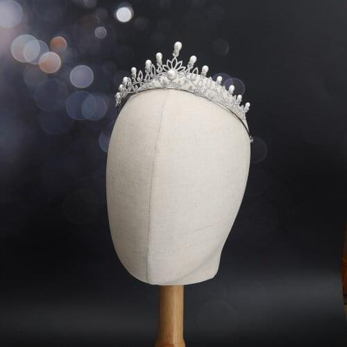 TIRIM Pearl Cubic Zircon Crown Flower Headband Wemen Tiaras Wedding Hair Jewelry Bride Hair Accessories Princes Bridal Wedding