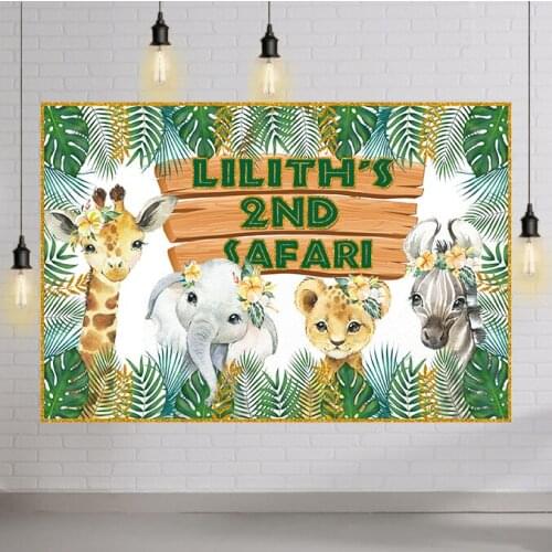 Jungle Forest Wild Animal Safari Party Newborn Baby Shower 1st Birthday Backdrop Vinyl Gold Green Leaves Photography Background