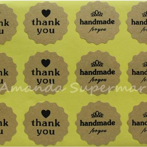 180pcs/lot Mixed Thank You & Handmade Vintage Stickers Kraft Label Sticker DIY Hand Made For Gift Cake Baking Sealing Sticker