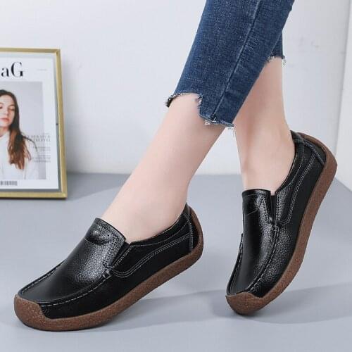 Autumn Flats Women Shoes Loafers Genuine Leather Women Flats Slip On Womens Loafers Female Moccasins Shoes Plus Size 35-42