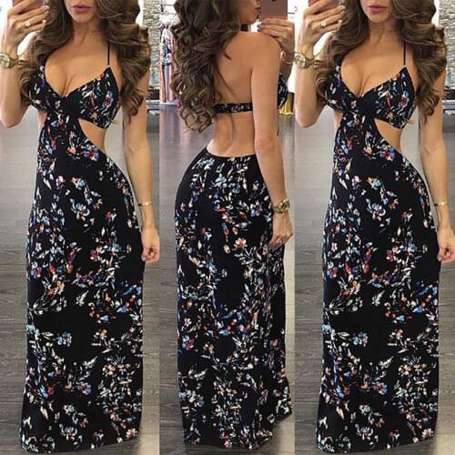 Women Boho Long Maix Dress 2021 New Fashion Female Deep V-Neck Sexy Backless Dress Evening Party Beach Sundress Vestido