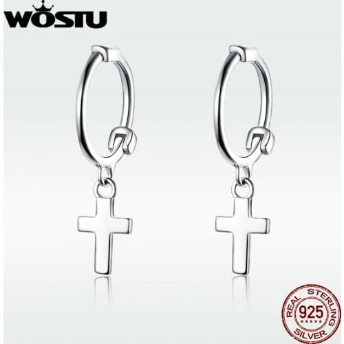 WOSTU Hot Fashion 100% 925 Sterling Silver Cross Drop Earrings For Women Trendy Dangle Earrings Wedding Luxury Jewelry DXE547