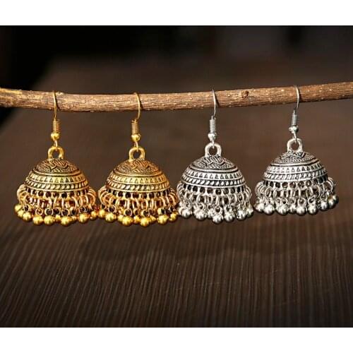 2020 Gypsy Jewelry Vintage Indian Jhumka Bell Tassel Earrings Ethnic Silver Color Dangle Earrings For Women
