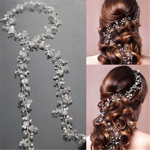 Bridal Crystal Rhinestone Hair Piece Women White Simulated-pearl Headband Wedding Tiaras Crown Hairband Accessories Wholesale