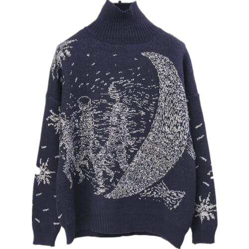 2019 Turtleneck Sweater Women Winter Thick Runway Design Galaxy Moon Oversized Casual Wool Pullover Knit Jumper pull femme