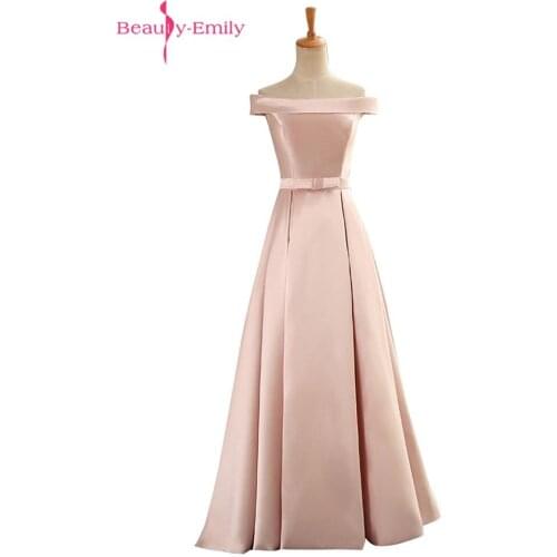 Beauty-Emily Elegant Long Cheap Pink Red Evening Dresses 2019 Women Boat Neck Formal Party Prom Dresses Robe De Soiree