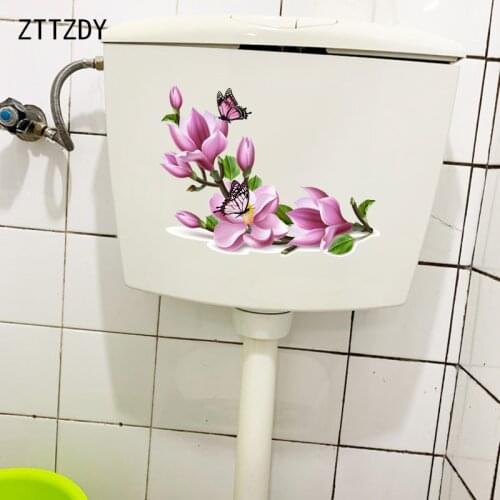 ZTTZDY 24.3CM×18CM Hand Painted Magnolia Branch Fashion Bathroom Toilet Stickers Home Bedroom Wall Decor T2-1025