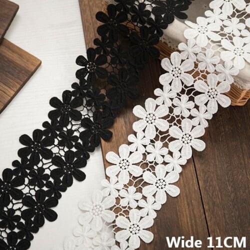 11CM Wide Luxury White Black 3D Flowers Embroidered Fringe Ribbon Lace Collar Neckline Trim Dress Curtains Sofa DIY Sewing Decor