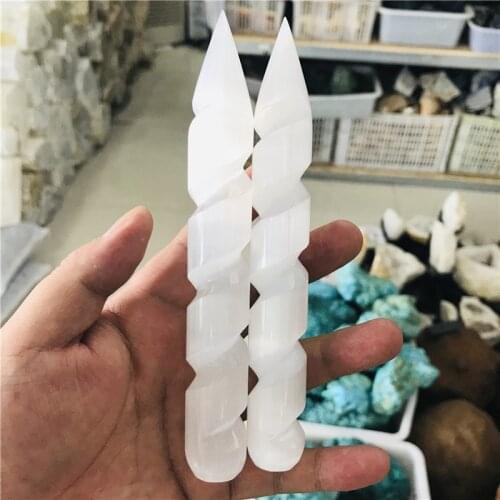 150mm Polished Natural Selenite Crystal Massage Wand " Smooth Spiral Energy Stick Log