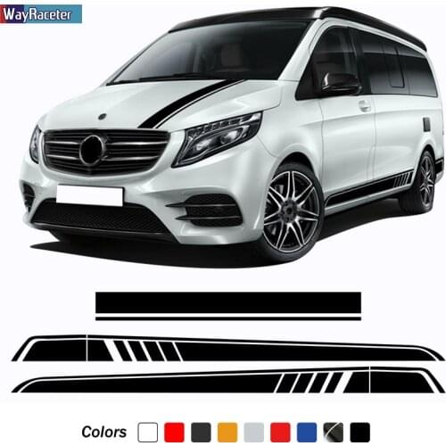 3 Pcs Car Hood Decal Side Stripes Skirt Sticker For Mercedes Benz V Class W447 Vito Viano 2014-Present AMG Accessories