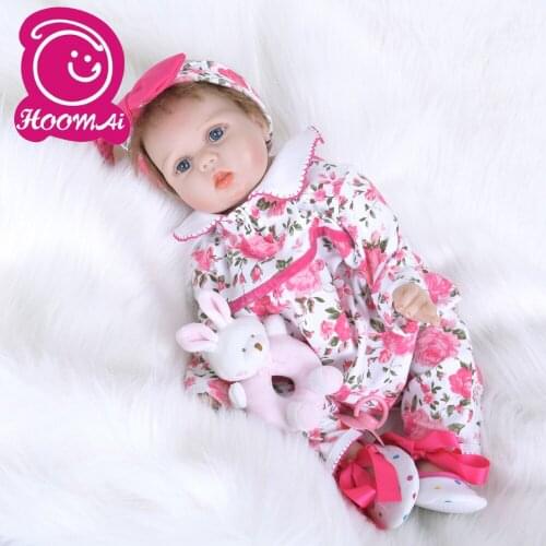 55 Cm Handmade Cloth Body Hand Rooted Hair Floral Suit Bebe Reborn Com Corpo De Silicone Inteiro Menina