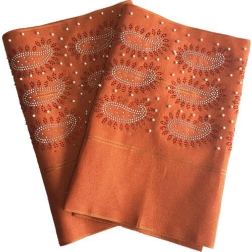 African Aso-Oke Headtie Wrap With Beads And Stones Aso Oke Headtie In Orange Color For Lady Party And Wedding 30