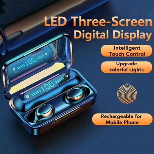 Bluetooth 5.0 Wireless Earbuds Headset CVC Noise Reduction F9 Waterproof Deep Bass Earphones Touch Control LED Display Headphone