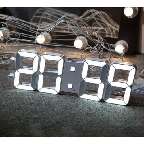 3D LED Digital Wall Clock with Light Sensor Automatically Dimming Large Numerals Highly Visible for Gym Media Room Church White