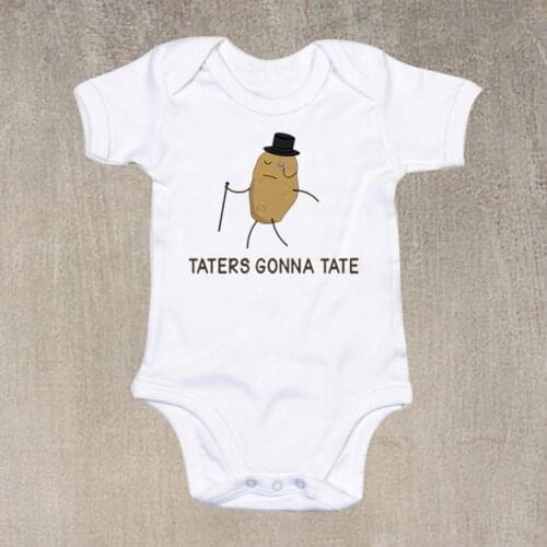DERMSPE Casual Newborn Baby Boy Girl Short Sleeve Letter Taters Gonna Tate Animated Cartoon Cotton Romper Baby Jumpsuit Clothes