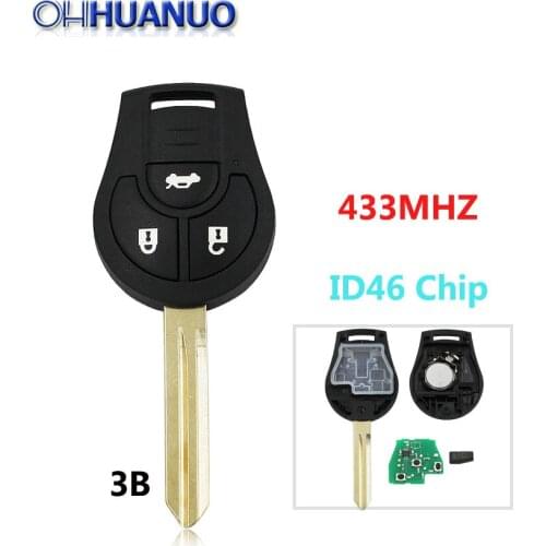 Brand New 3 Button Remote Key Fob For Nissan Micra X-Trail Terrano 433MHz ID46 Chip