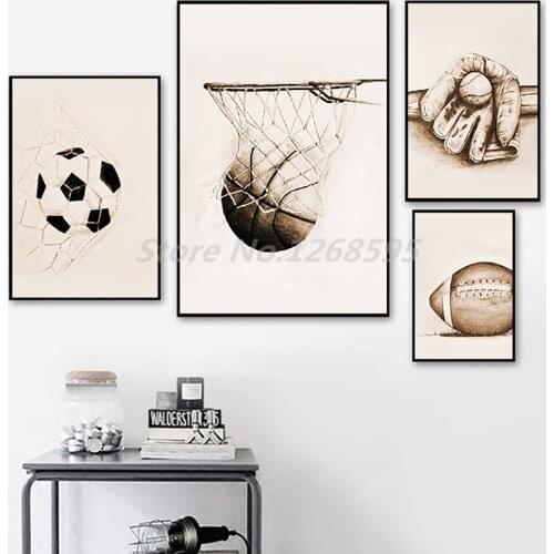 American Retro Sport Basketball Nordic Style Football Painting On Canvas Bedroom Wall Art Decoration Pictures Home Decor