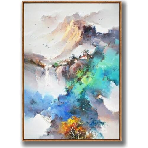 Traditional Chinese Watercolor Style Canvas Painting Living Room Porch Decoration Abstract Landscape Hotel Villa Family Painting