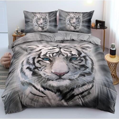 Tiger Bed Linen 3D Animal Duvet Cover Sets and Pillow Slips 140*200cm Full Twin Double Queen Super King Size Gray Bedding Set