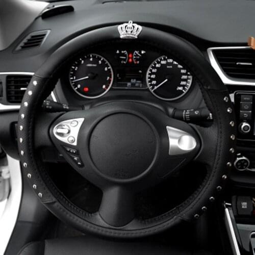 Crown with Rivets Car Steering Wheel Cover Handlebar Case For Girls Women Genuine Leather Auto Steering Covers Accessories