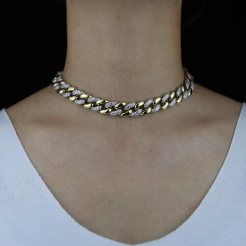 Wholesale Punk Miami Cuban Choker Necklace Collar Statement HipHop Bling CZ Big Chunky Thick Chain Gold Color Women Jewelry