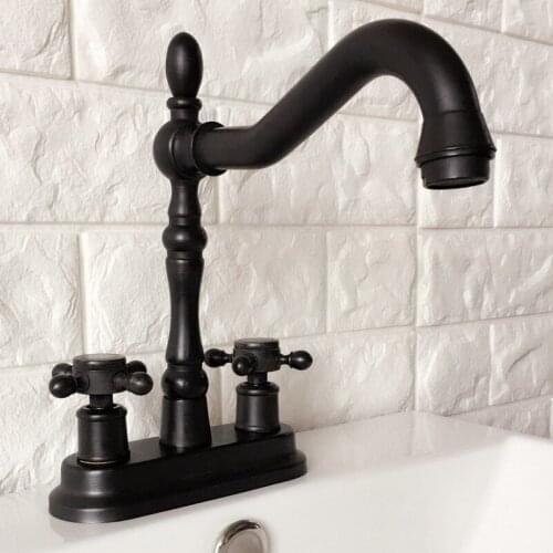 Black Oil Rubbed 4" Centerset Brass Kitchen Bathroom Vessel Sink Two Holes Basin Swivel Faucet Dual Handles Water Tap ahg077
